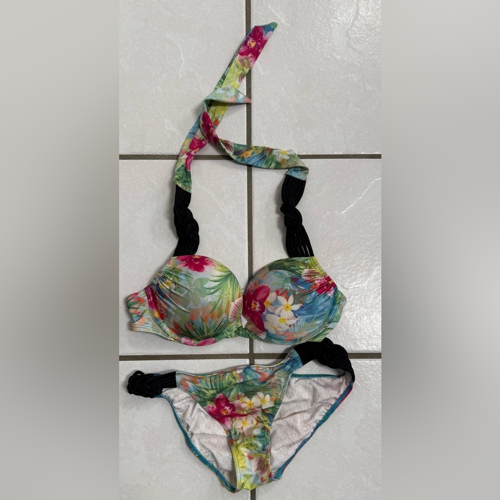 Victoria’s Secret Floral Halter Bikini - Multicolor Women Swim 34B Top and Small